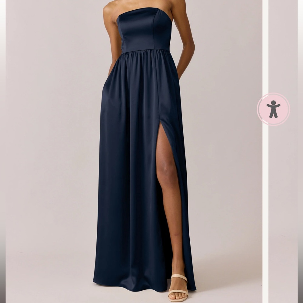 Revelry Maren Satin Strapless Gown Navy Blue - 718
